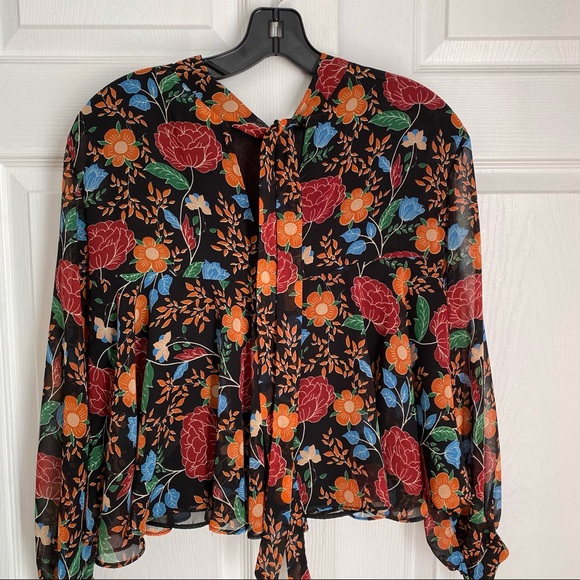 ZARA TRAFALUC FLORAL BACK TIE BABY DOLL TOP - Picture 5 of 7
